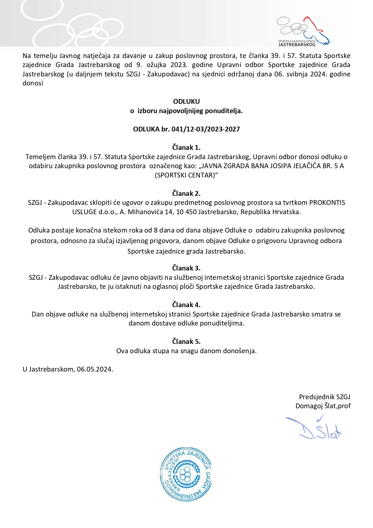 odluka UO ugostiteljski objekt travanj